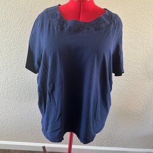 Catherines Navy Blue Short-Sleeve T-shirt with cut-out neckline Women's 2X